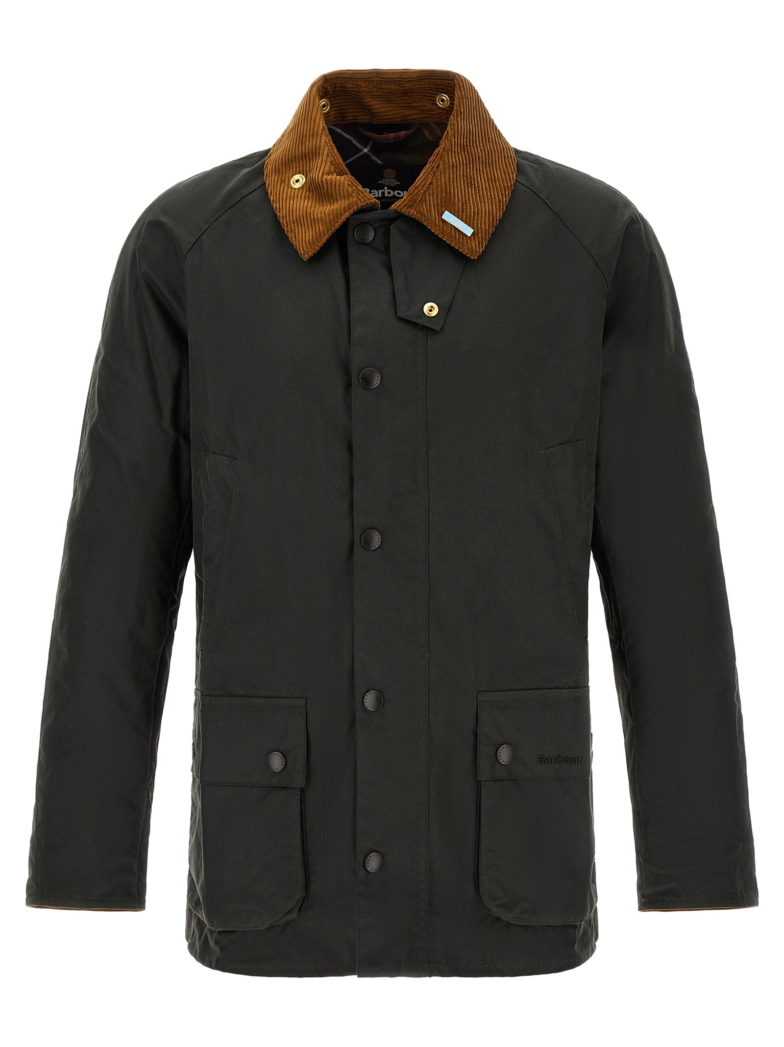 Windbreaker Jacket by Barbour for men in cotton corduroy bicolour & green showcases a modern silhouette, integrating pockets & windproof and a modern for a sophisticated finish.