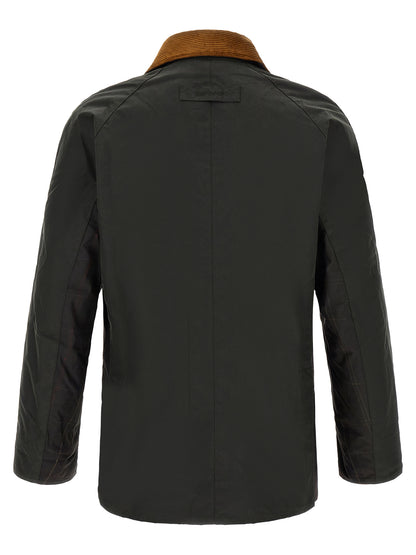 Windbreaker Jacket by Barbour for men in cotton corduroy bicolour & green features an perennial silhouette with a refined and perennial pockets & windproof for a sophisticated weather-resistant look.