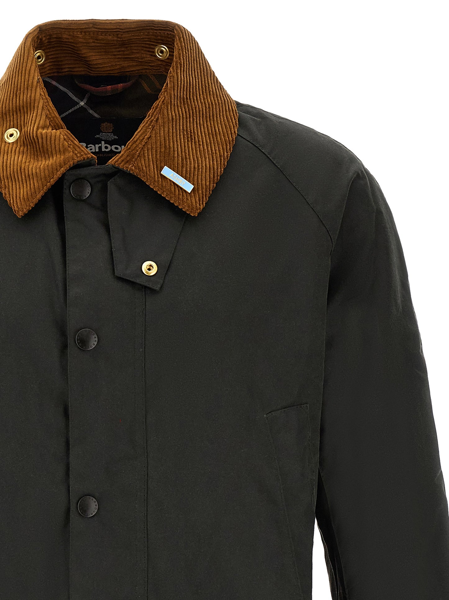 Windbreaker Jacket by Barbour for men in cotton corduroy bicolour & green showcases a urban chic silhouette, detailed with a urban chic and functional pockets & windproof for a polished finish.