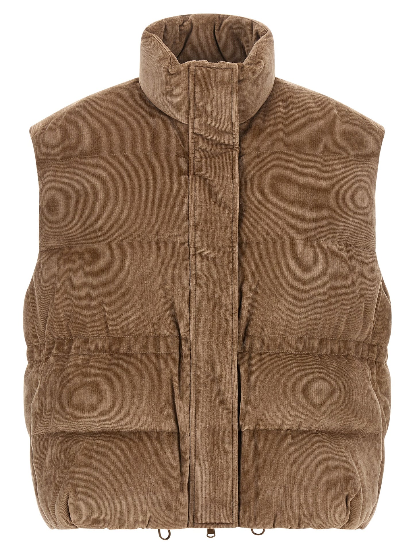 Vest by Brunello Cucinelli for women in cashmere viscose corduroy beige showcases a utilitarian silhouette, artfully incorporating insulated and a utilitarian for a truly utilitarian finish.