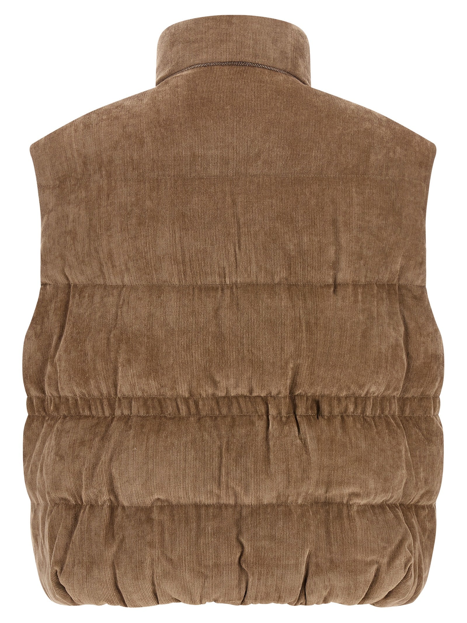 Vest by Brunello Cucinelli for women in cashmere viscose corduroy beige features an on trend silhouette, showcasing a sophisticated and premium insulated for a truly on trend finish.