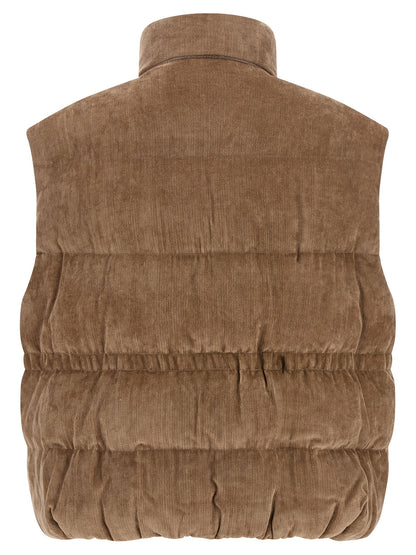 Vest by Brunello Cucinelli for women in cashmere viscose corduroy beige features an on trend silhouette, showcasing a sophisticated and premium insulated for a truly on trend finish.
