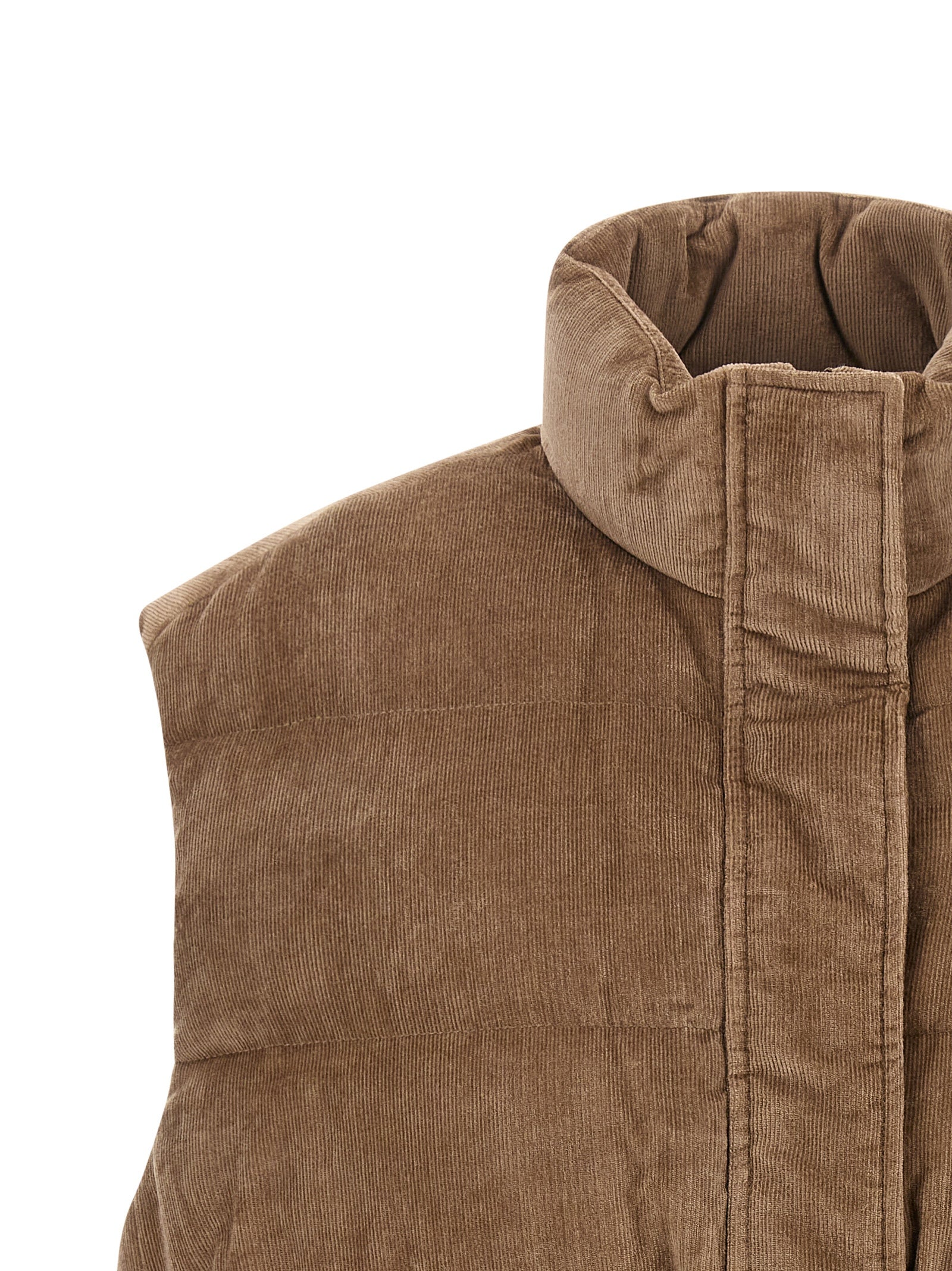 Vest by Brunello Cucinelli for women in cashmere viscose corduroy beige features an contemporary silhouette, showcasing refined insulated and a contemporary for a sophisticated layered look.