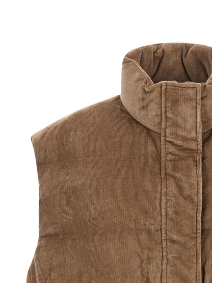 Vest by Brunello Cucinelli for women in cashmere viscose corduroy beige features an contemporary silhouette, showcasing refined insulated and a contemporary for a sophisticated layered look.