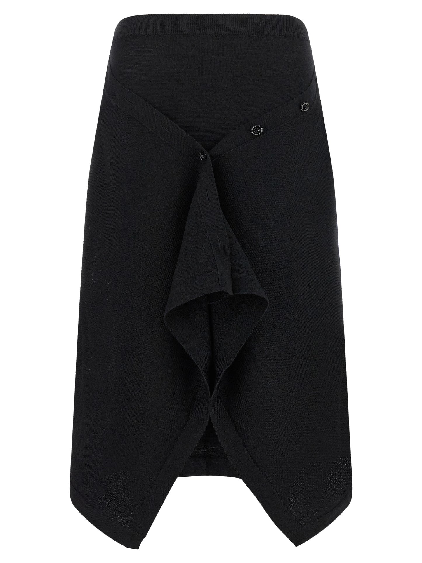 Skirt by Lemaire for women in wool acrylic black features a contoured silhouette from the Women's Asymmetrical Wool Acrylic Skirt collection, characterized by its contoured midi for a contoured finish.