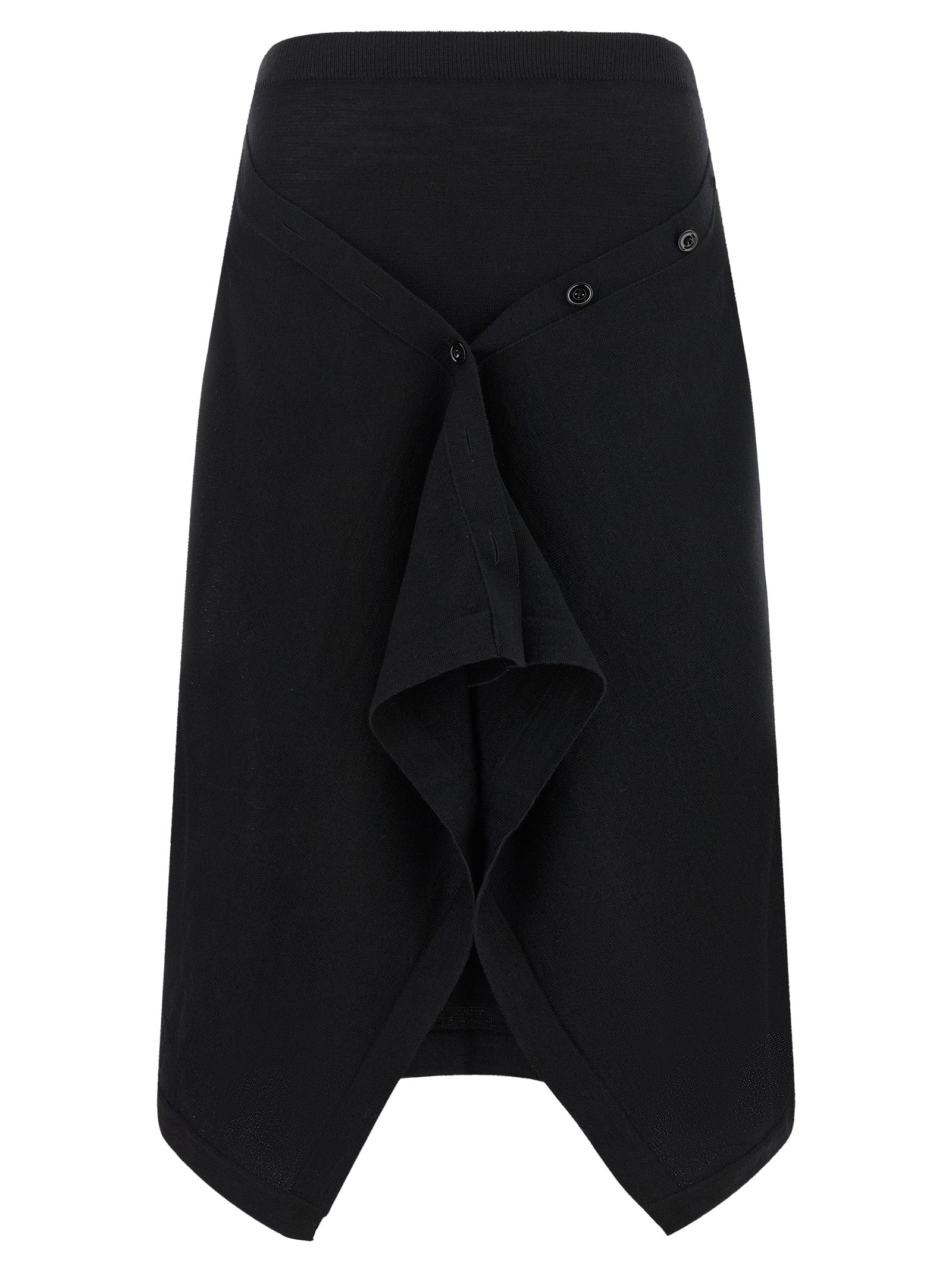 Skirt by Lemaire for women in wool acrylic black features a contoured silhouette from the Women's Asymmetrical Wool Acrylic Skirt collection, characterized by its contoured midi for a contoured finish.