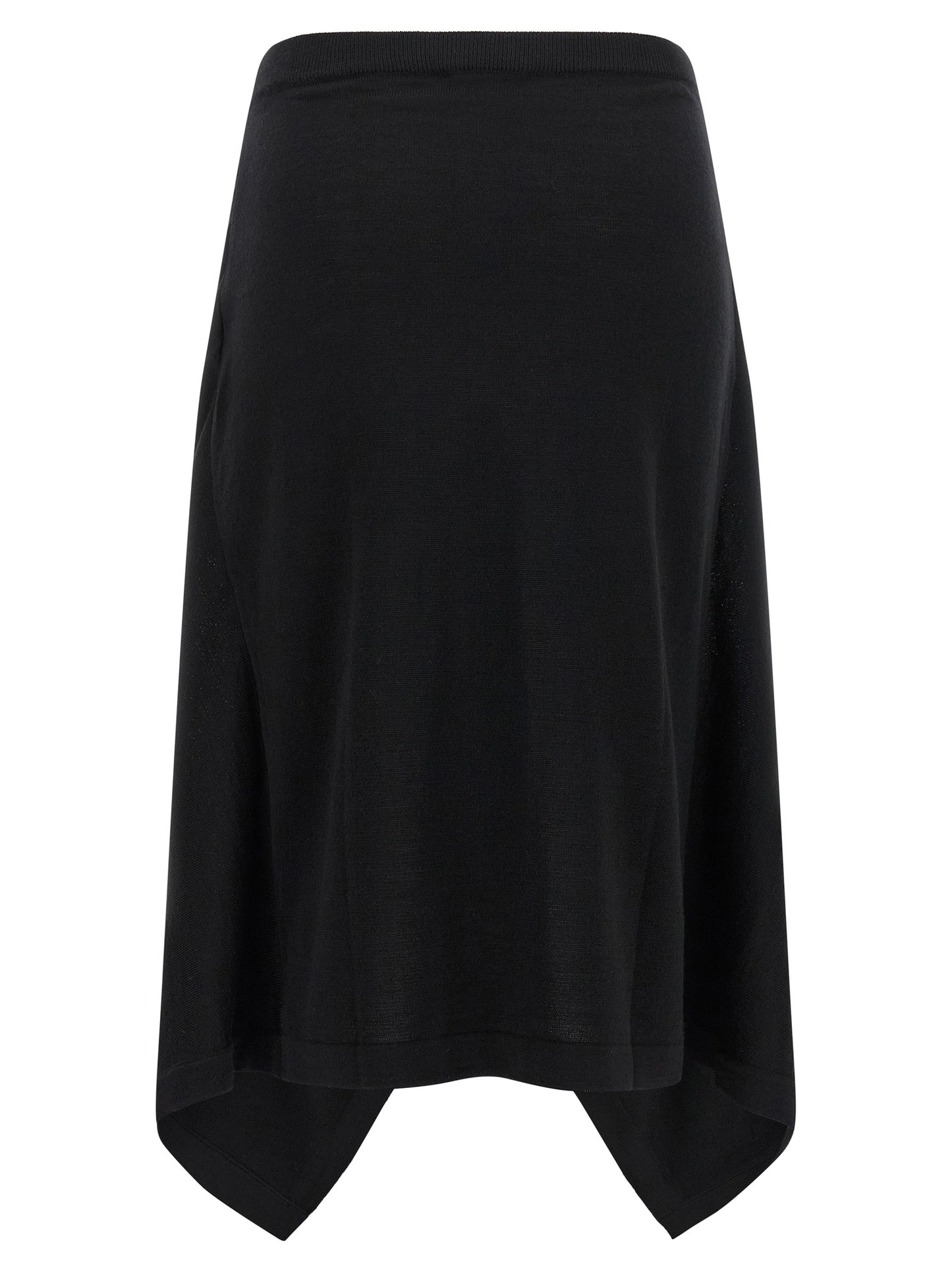 Skirt by Lemaire for women in wool acrylic black features an tailored silhouette, artfully capturing the essence of Women's Asymmetrical Wool Acrylic Skirt in a sophisticated midi.
