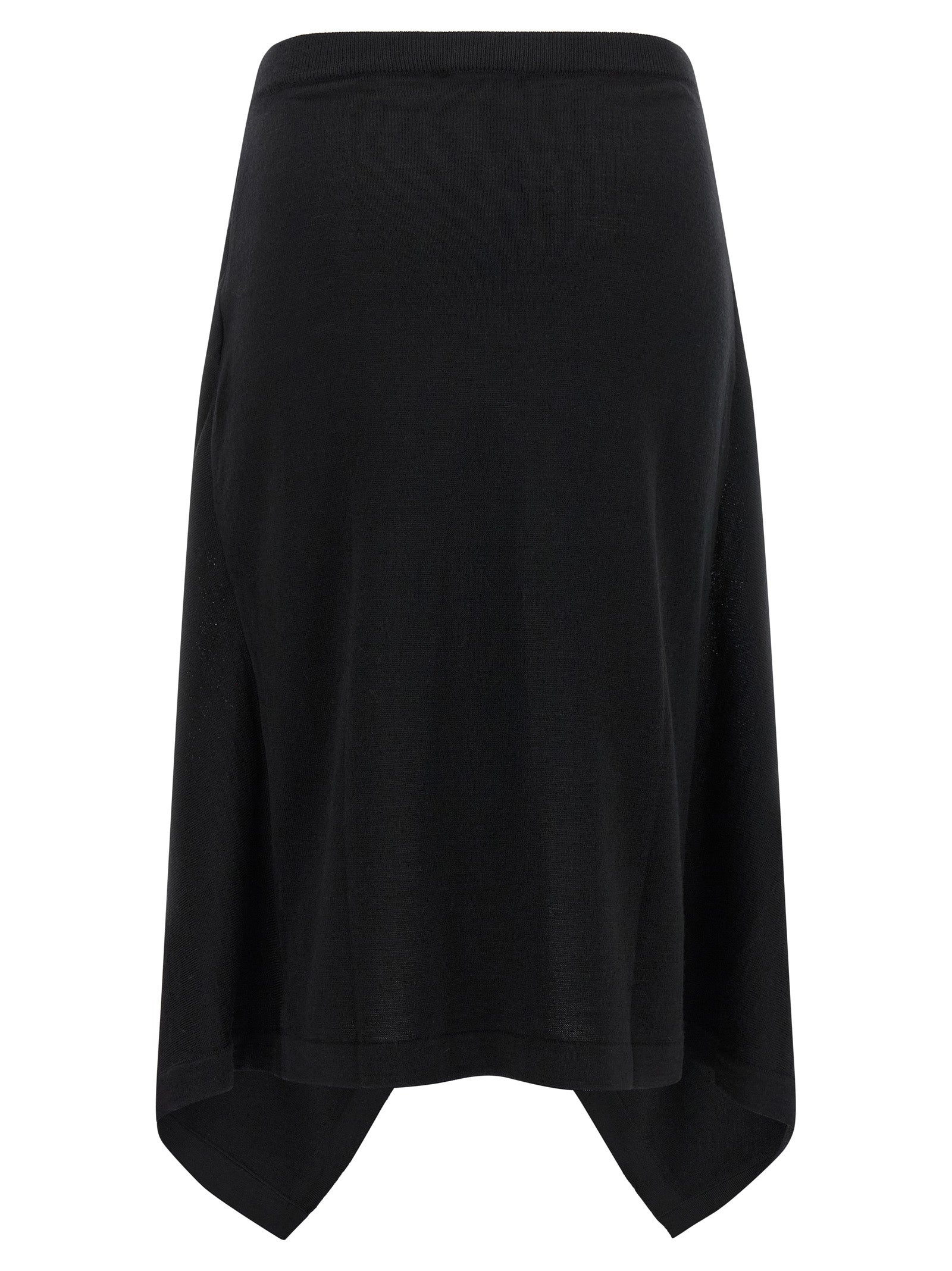 Skirt by Lemaire for women in wool acrylic black features an tailored silhouette, artfully capturing the essence of Women's Asymmetrical Wool Acrylic Skirt in a sophisticated midi.
