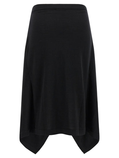 Skirt by Lemaire for women in wool acrylic black features an tailored silhouette, artfully capturing the essence of Women's Asymmetrical Wool Acrylic Skirt in a sophisticated midi.