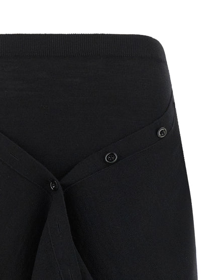 Skirt by Lemaire for women in wool acrylic black features a contoured silhouette from the Women's Asymmetrical Wool Acrylic Skirt collection, characterized by its contoured midi for a contoured finish.