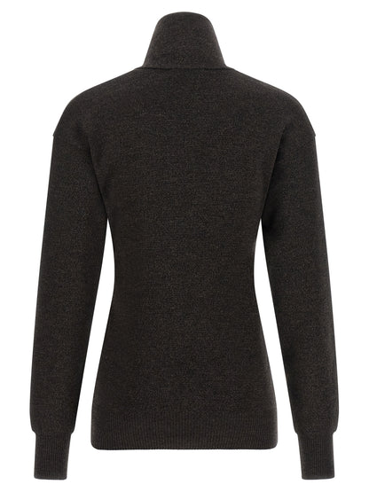 Cardigan by Lemaire for women in merino wool brown features an crisp silhouette, showcasing a sophisticated high-neck neckline and detail for a truly crisp finish.
