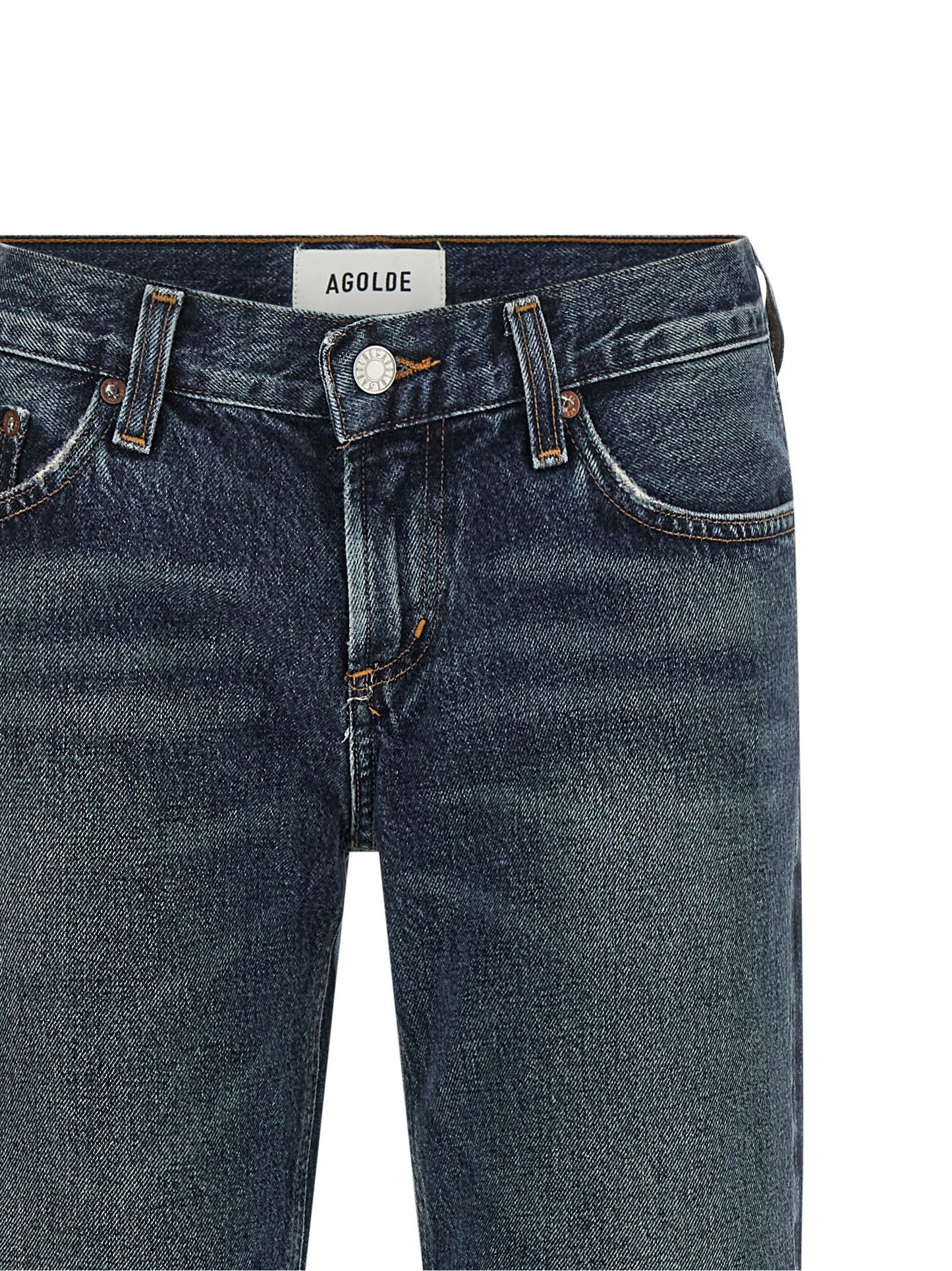 Jeans by Agolde for women in denim cotton blue, indigo & signature features a polished silhouette with a polished bootcut, reaching a polished long and finished with a polished low rise.