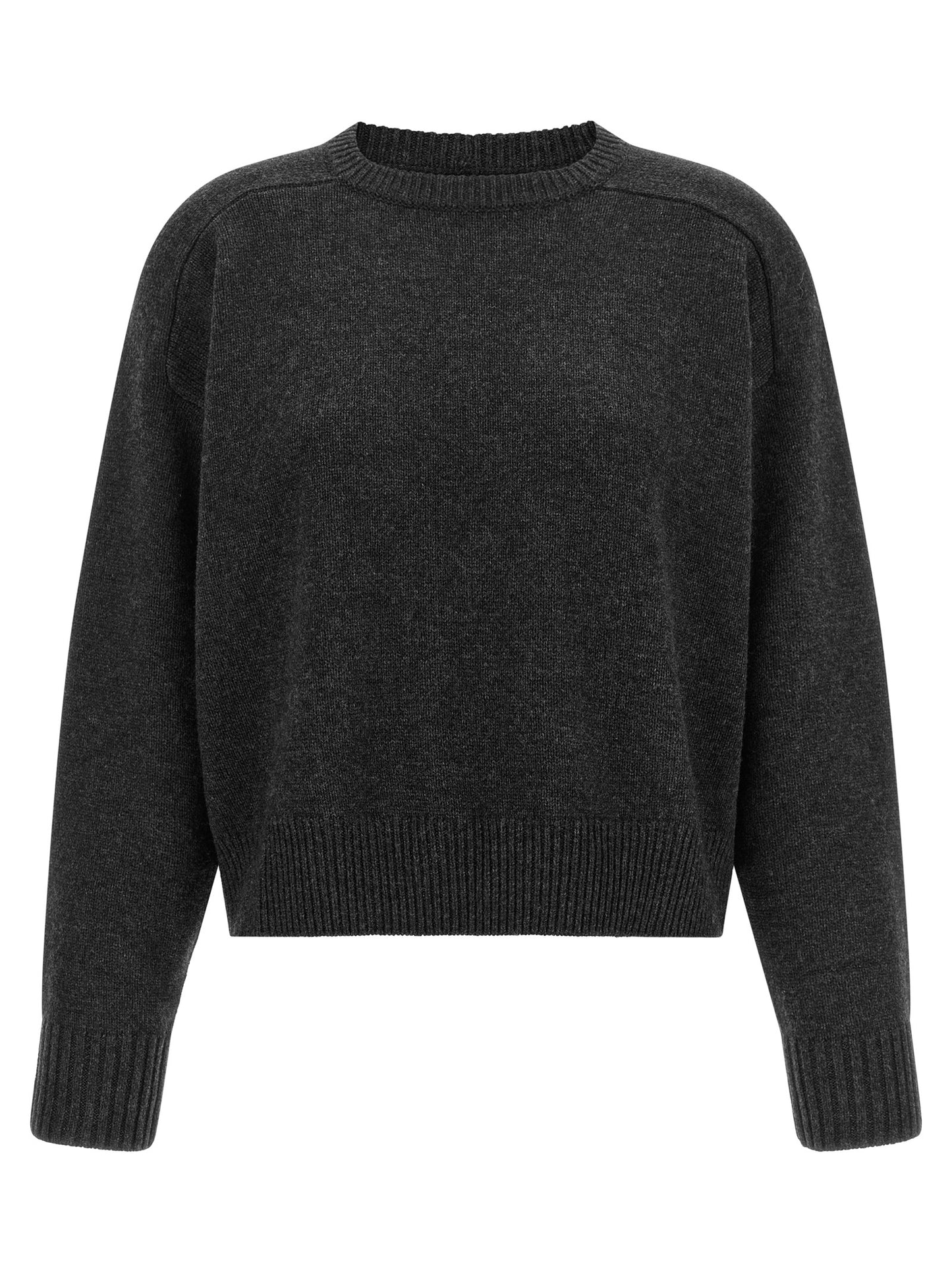 Cardigan by Loulou De Saison for women in cashmere gray & patterned features a nuanced silhouette with a refined crew neckline and nuanced detailing for a sophisticated look.