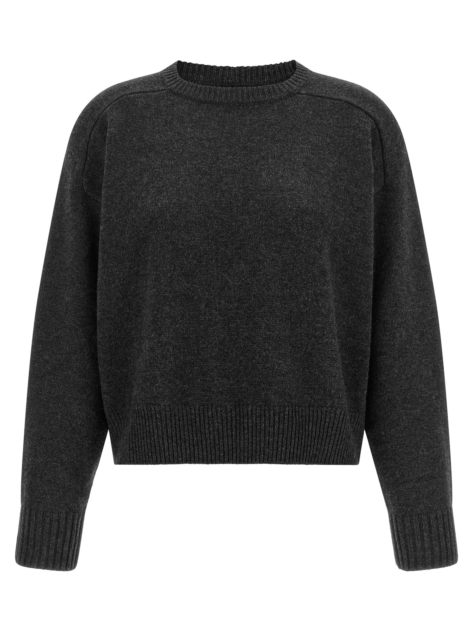 Cardigan by Loulou De Saison for women in cashmere gray & patterned features a nuanced silhouette with a refined crew neckline and nuanced detailing for a sophisticated look.