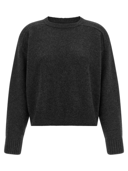 Cardigan by Loulou De Saison for women in cashmere gray & patterned features a nuanced silhouette with a refined crew neckline and nuanced detailing for a sophisticated look.