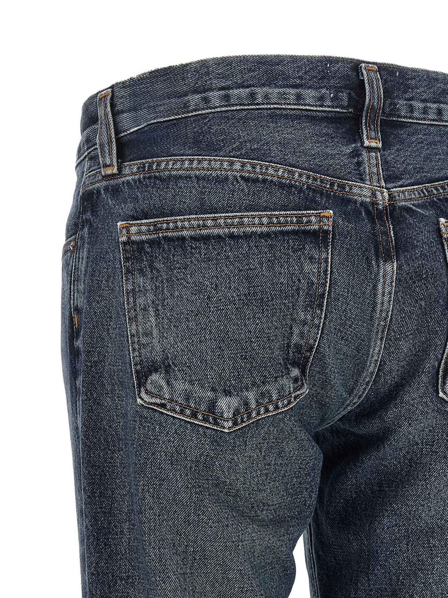 Jeans by Agolde for women in denim cotton blue, indigo & signature features an refined tailoring silhouette, showcasing a premium bootcut with a low rise and long cut for a refined tailoring look.
