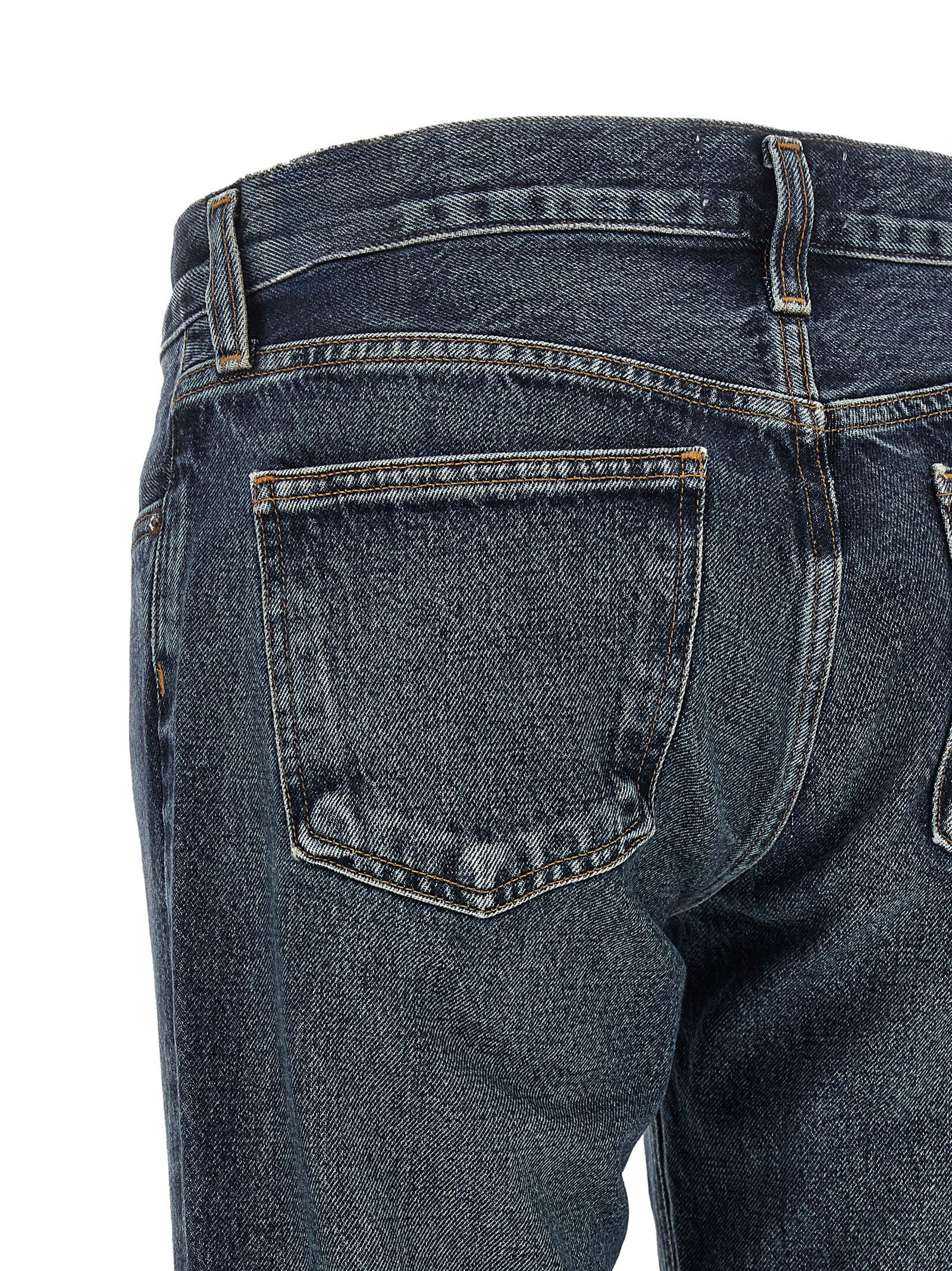 Jeans by Agolde for women in denim cotton blue, indigo & signature features an refined tailoring silhouette, showcasing a premium bootcut with a low rise and long cut for a refined tailoring look.