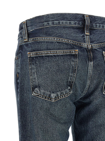 Jeans by Agolde for women in denim cotton blue, indigo & signature features an refined tailoring silhouette, showcasing a premium bootcut with a low rise and long cut for a refined tailoring look.