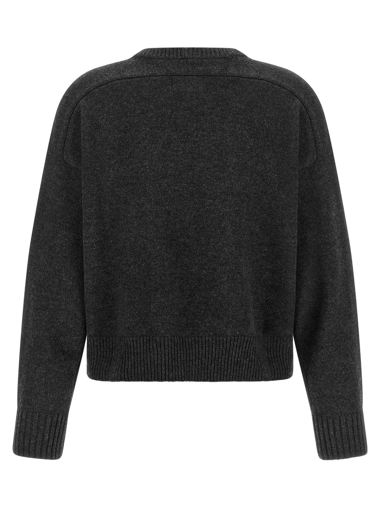 Cardigan by Loulou De Saison for women in cashmere gray & patterned features a dramatic silhouette, showcasing a sophisticated crew neckline and dramatic detail for a timeless, premium look.