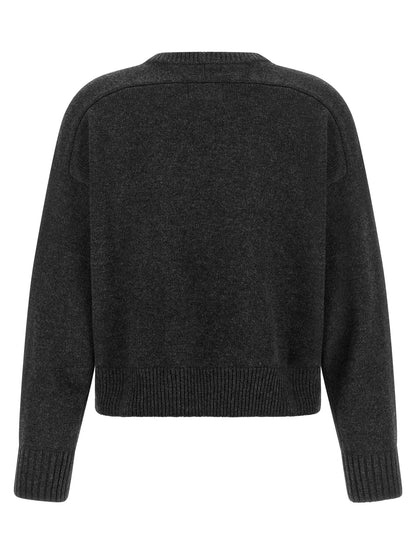 Cardigan by Loulou De Saison for women in cashmere gray & patterned features a dramatic silhouette, showcasing a sophisticated crew neckline and dramatic detail for a timeless, premium look.