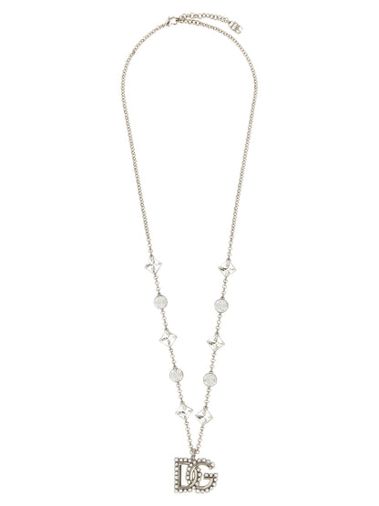 Dolce & Gabbana Women's Silver Brass & Glass Necklace - Silver Transparent Signature Monogram