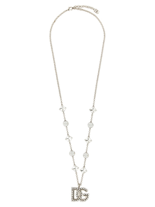 Dolce & Gabbana Women's Silver Brass & Glass Necklace - Silver Transparent Signature Monogram