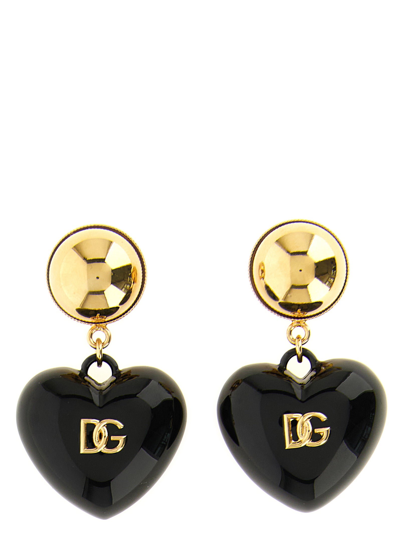 Earrings by Dolce & Gabbana for women in calfskin leather black, gold & signature features an ornate from the Heart Women's Gold Brass Earrings collection, showcasing a ornate finish that embodies sophisticated luxury.