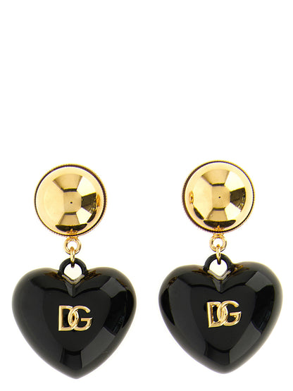 Earrings by Dolce & Gabbana for women in calfskin leather black, gold & signature features an ornate from the Heart Women's Gold Brass Earrings collection, showcasing a ornate finish that embodies sophisticated luxury.