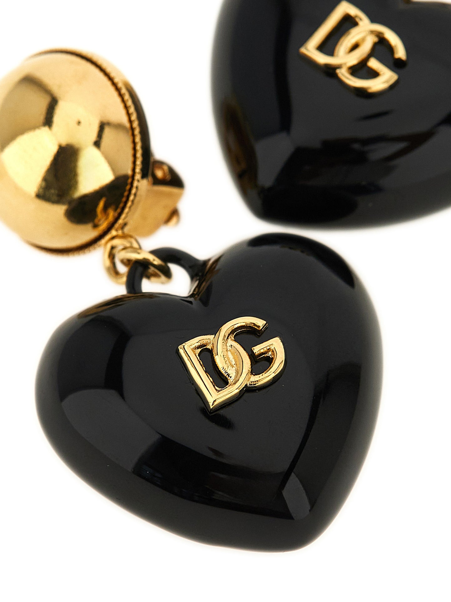 Earrings by Dolce & Gabbana for women in calfskin leather black, gold & signature showcases a captivating silhouette, featuring an captivating from the Heart Women's Gold Brass Earrings collection for a captivating finish.