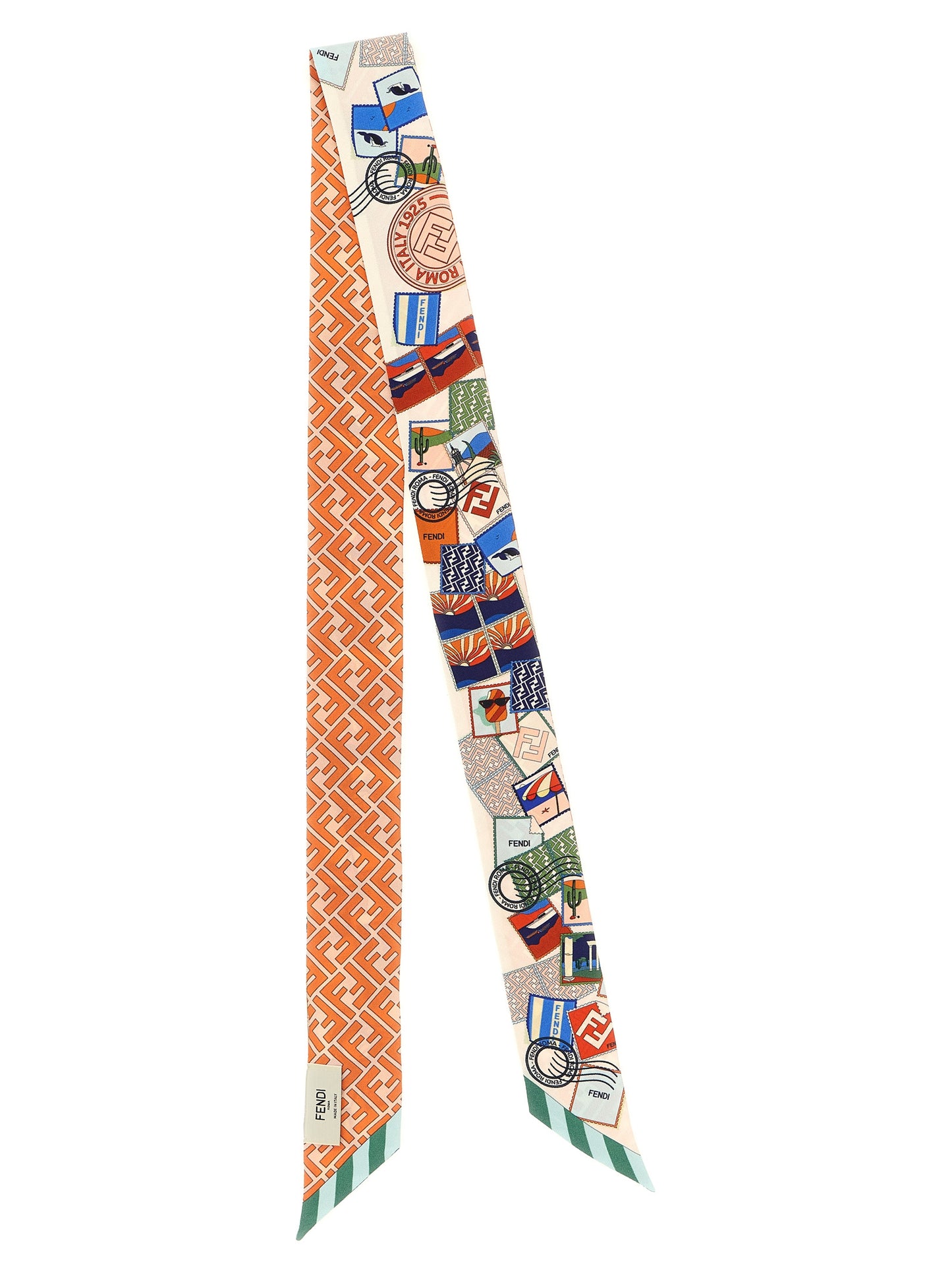 Hair Band by Fendi for women in silk multicolor, orange, pink, monogram, print & striped features an supple design from the Silk Twill Hair Band collection, creating a supple aesthetic.