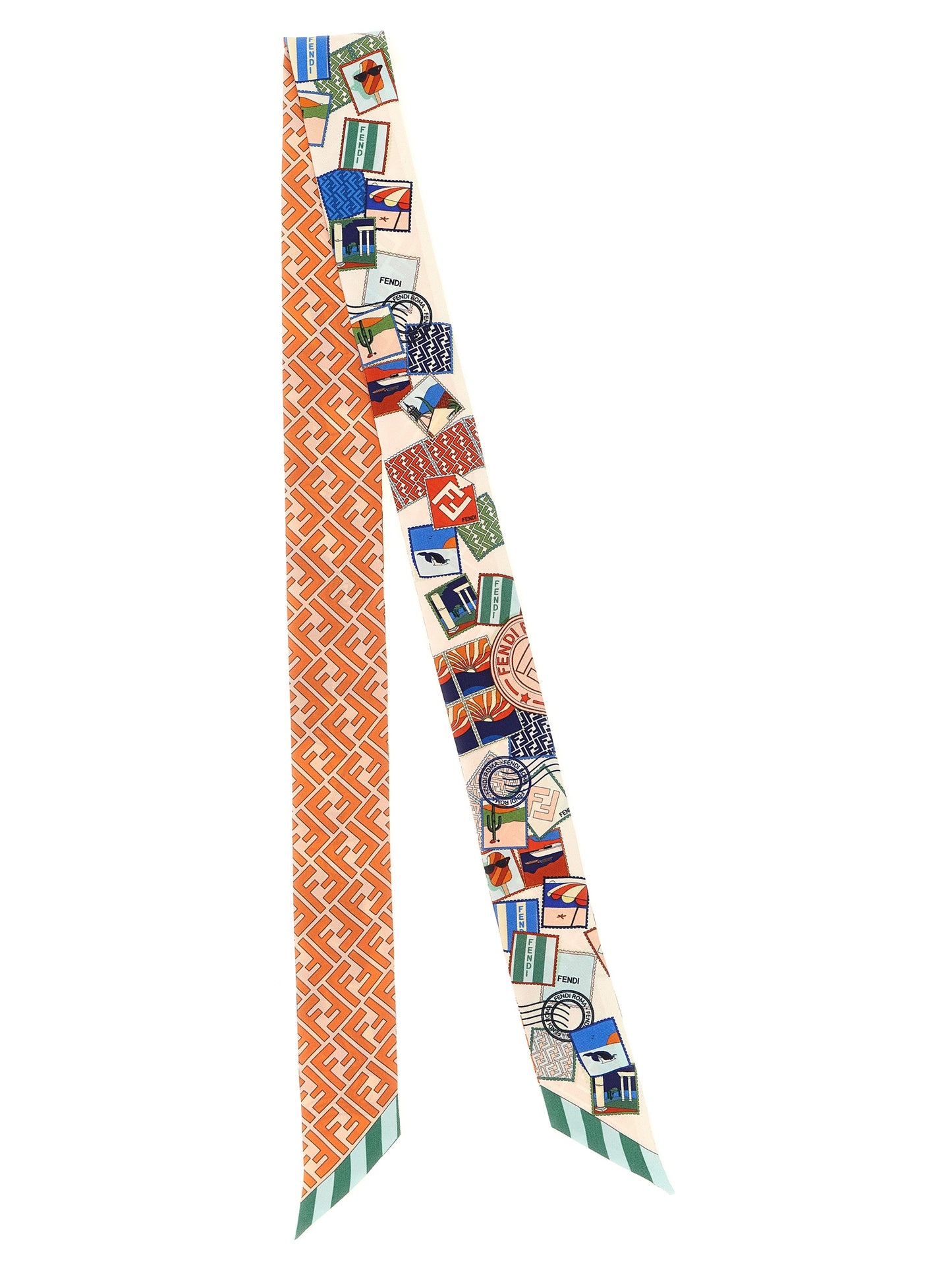 Hair Band by Fendi for women in silk multicolor, orange, pink, monogram, print & striped features a refined silhouette, showcasing the refined design of the Silk Twill Hair Band for a sophisticated look.