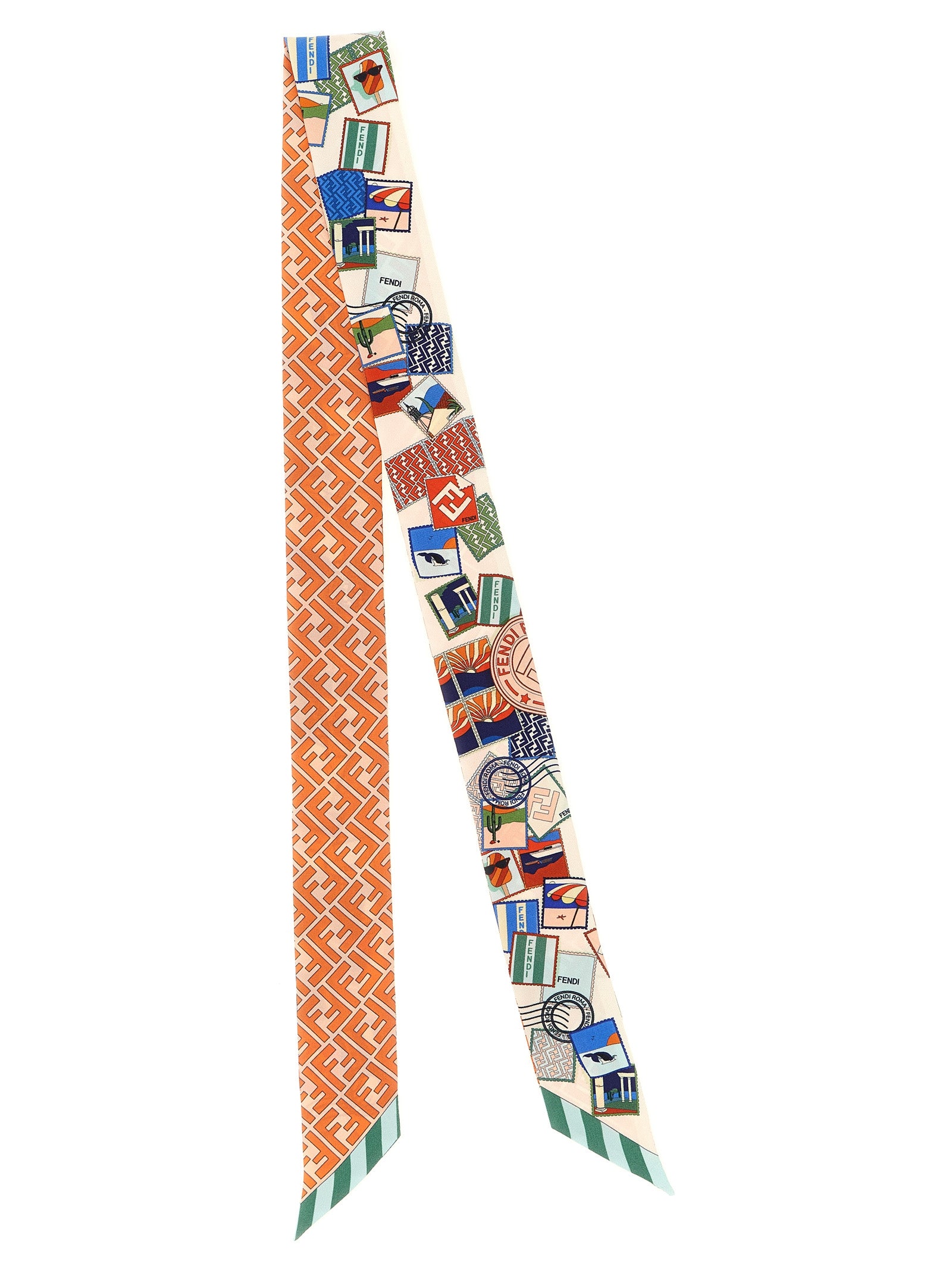 Hair Band by Fendi for women in silk multicolor, orange, pink, monogram, print & striped features a refined silhouette, showcasing the refined design of the Silk Twill Hair Band for a sophisticated look.
