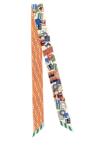 Hair Band by Fendi for women in silk multicolor, orange, pink, monogram, print & striped features a refined silhouette, showcasing the refined design of the Silk Twill Hair Band for a sophisticated look.