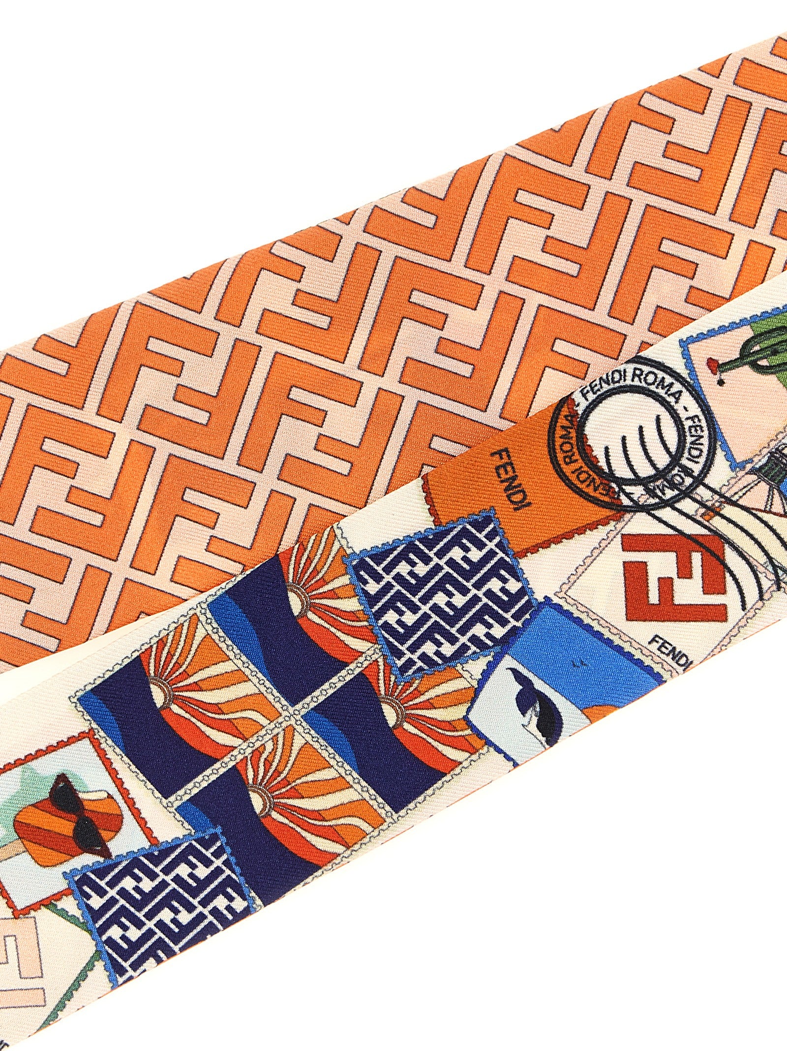 Hair Band by Fendi for women in silk multicolor, orange, pink, monogram, print & striped features a artisanal silhouette, showcasing the artisanal aesthetic of the Silk Twill Hair Band with a artisanal finish.