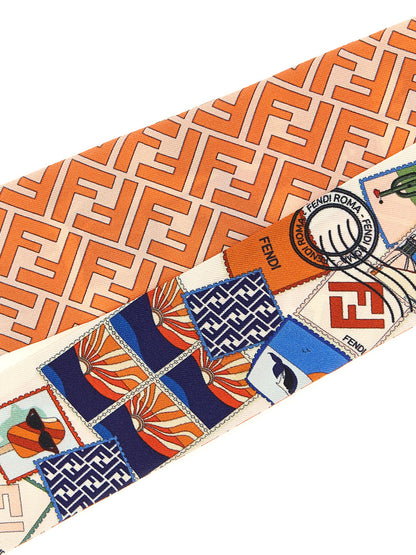 Hair Band by Fendi for women in silk multicolor, orange, pink, monogram, print & striped features a artisanal silhouette, showcasing the artisanal aesthetic of the Silk Twill Hair Band with a artisanal finish.
