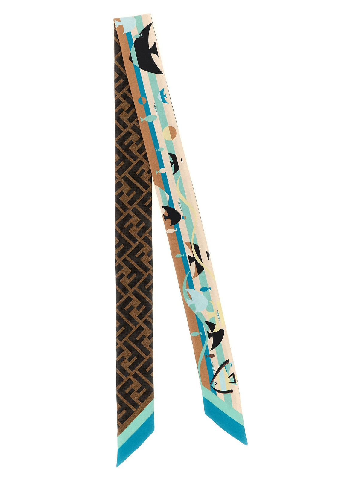 Fendi Silk Scarf - Beige Blue Brown Multicolor Monogram Print