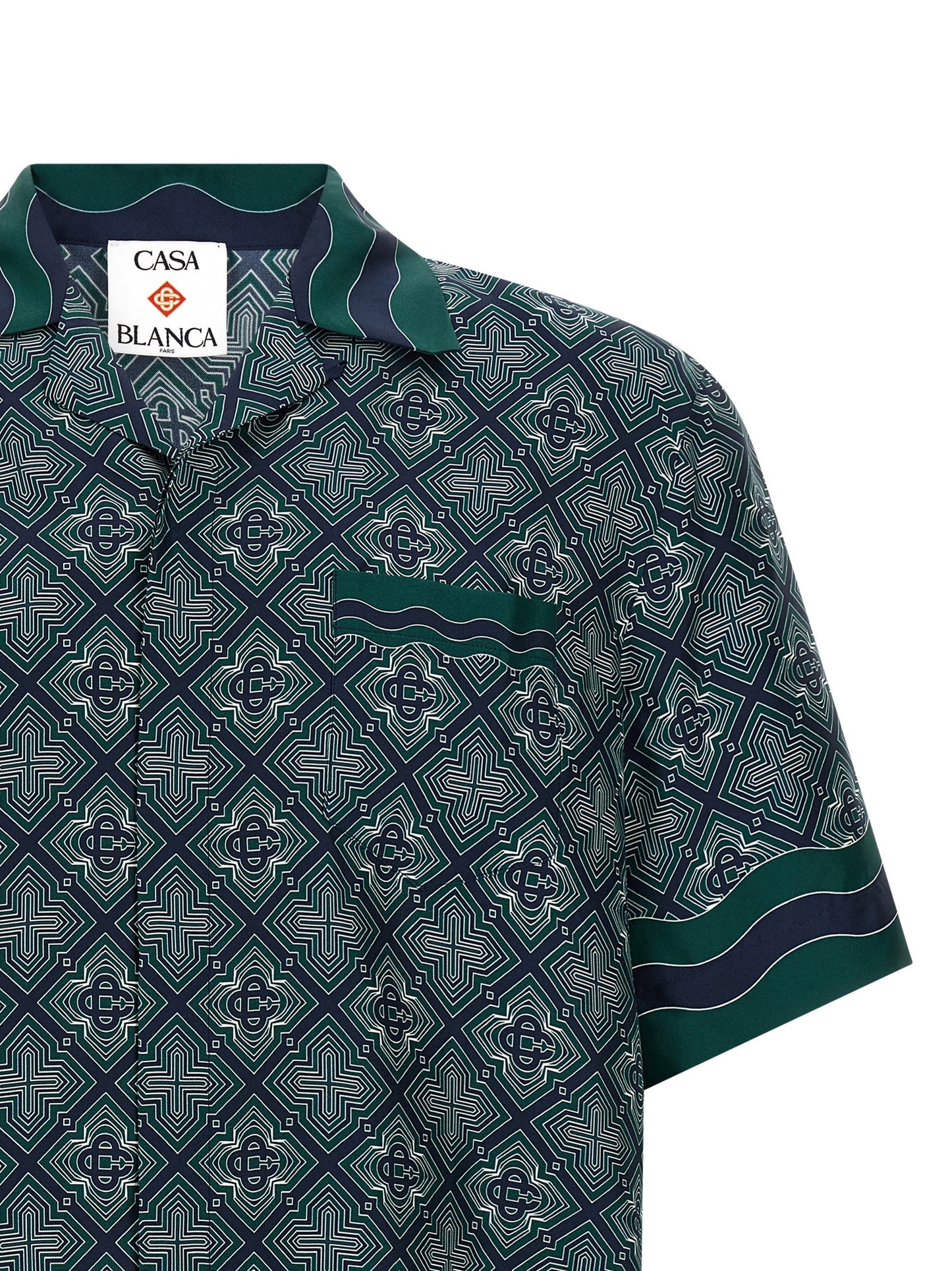 Shirt by Casablanca for men in silk bicolour, dark-green, patterned & monogram features an polished silhouette, showcasing a sophisticated and detail for a truly polished finish.