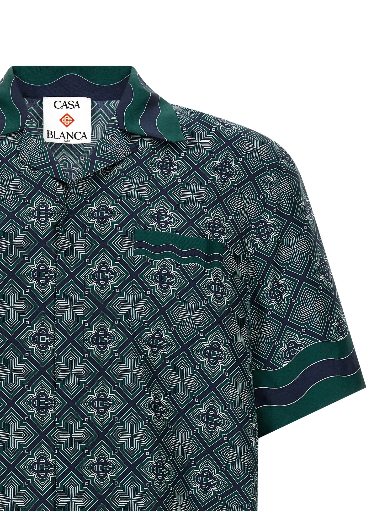 Shirt by Casablanca for men in silk bicolour, dark-green, patterned & monogram features an polished silhouette, showcasing a sophisticated and detail for a truly polished finish.