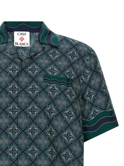 Shirt by Casablanca for men in silk bicolour, dark-green, patterned & monogram features an polished silhouette, showcasing a sophisticated and detail for a truly polished finish.