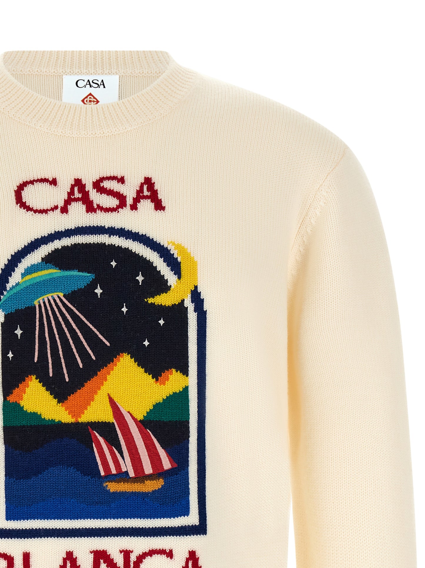 Cardigan by Casablanca for men in wool cream & white showcases a captivating silhouette, artfully detailed with a captivating and round neckline for a truly sophisticated captivating look.