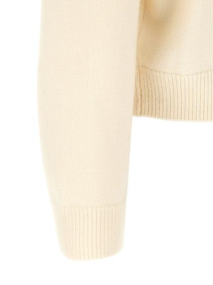 Cardigan by Casablanca for men in wool cream & white features a dramatic silhouette, showcasing a sophisticated and dramatic detail for a timeless, premium look.