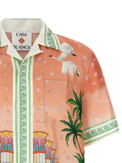 Shirt by Casablanca for men in silk canvas twill green, multicolor, peach, white & print, featuring a nuanced and nuanced for a sophisticated finish.