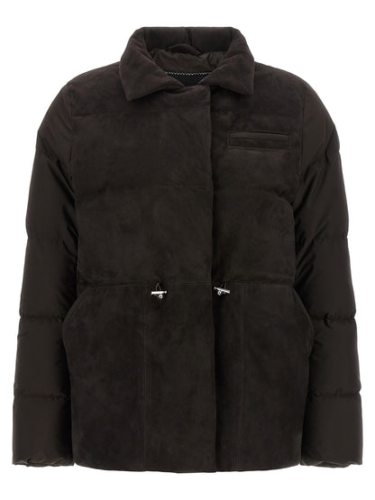 Puffer Jacket by Kiton for women in polyamide suede leather brown showcases a bohemian silhouette, artfully detailed with a bohemian and signature insulated for a truly bohemian finish.