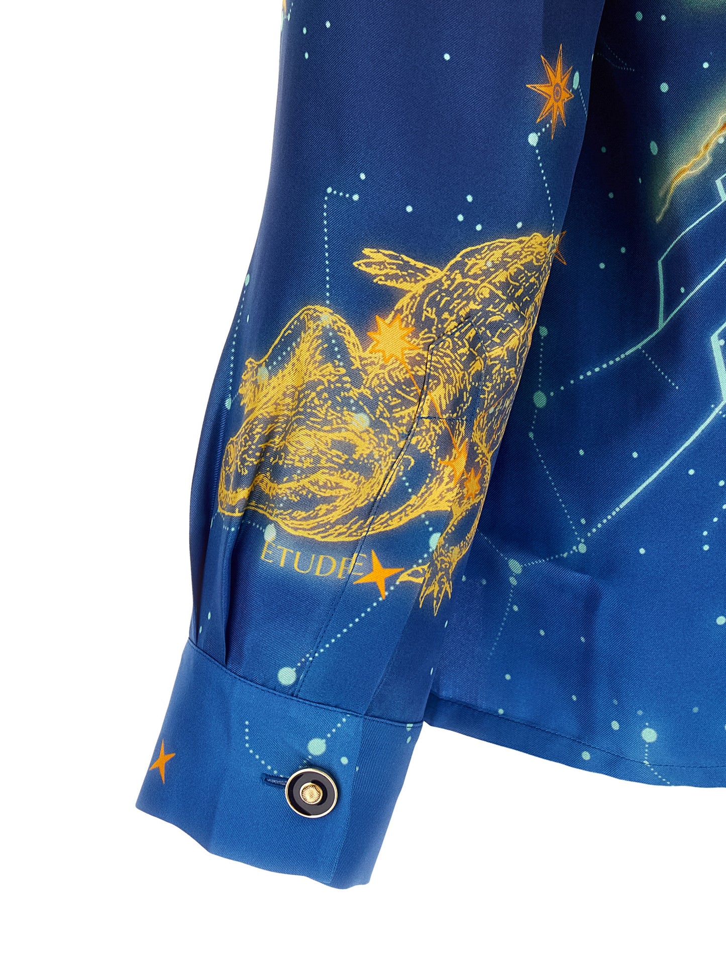 Shirt by Casablanca for men in silk blue & print features an architectural silhouette with a refined and elegant for a architectural look.