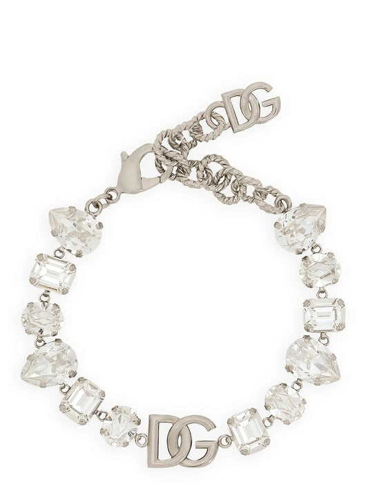 Dolce & Gabbana Women's Chain Charm Silver Brass Bracelet - Emerald Silver Monogram