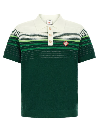This Polo Shirt by Casablanca for men in nylon cotton bicolour, gold, green, pearl, white & striped presents a flawless silhouette, showcasing flawless detailing and a refined for a truly flawless aesthetic.