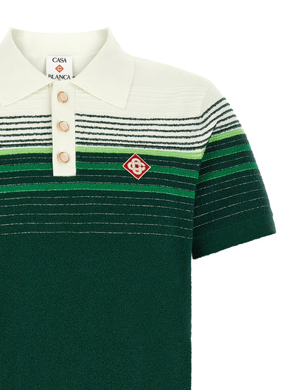 Polo Shirt by Casablanca for men in nylon cotton bicolour, gold, green, pearl, white & striped presents a crisp silhouette, artfully detailed with a crisp and crisp .
