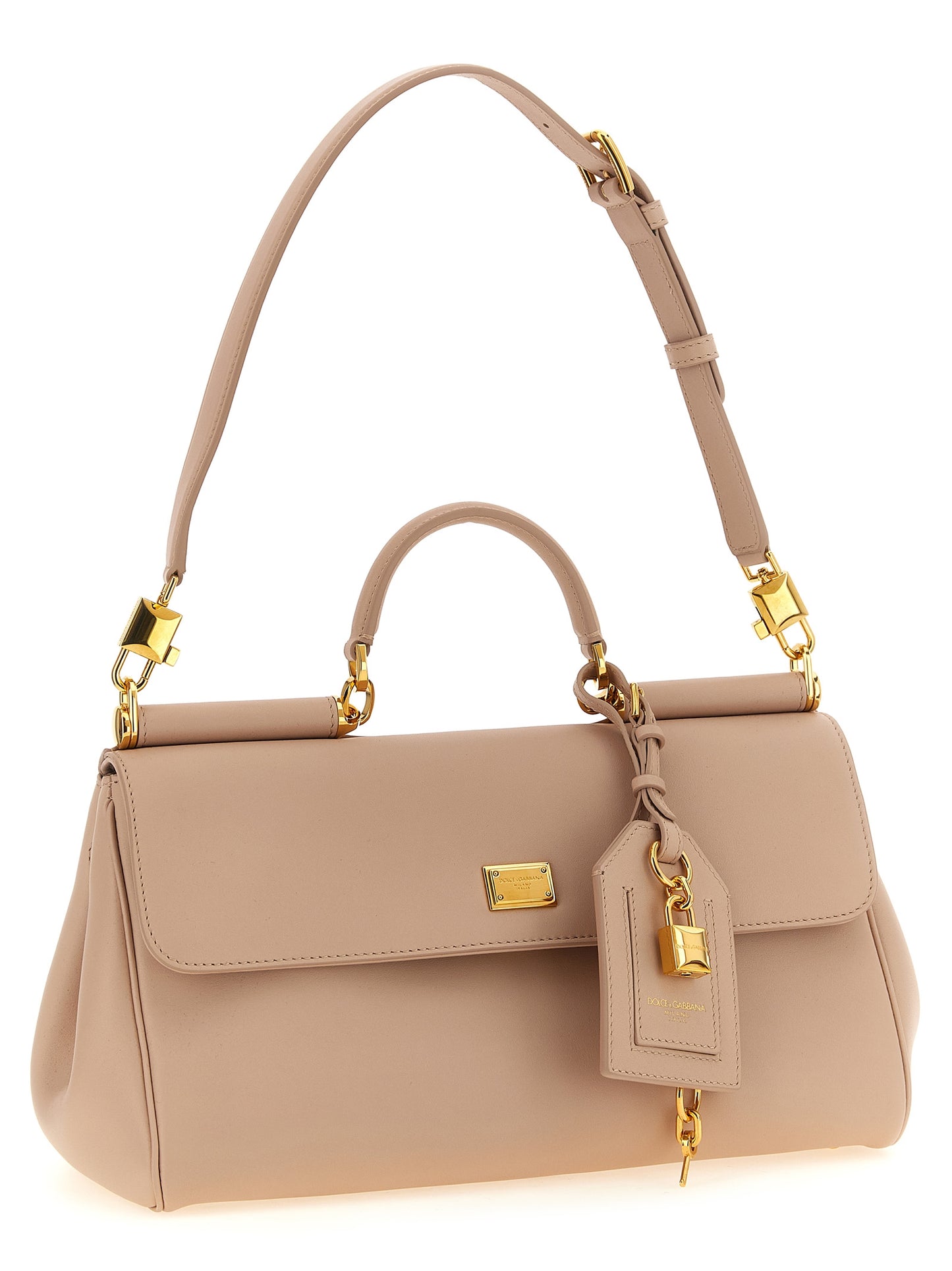 Flap Handbag by Dolce & Gabbana for women in leather & metal gold, multicolor & pink features an refined silhouette, showcasing a secure flap, ample , and versatile shoulder-strap, handle & detachable-strap for a sophisticated refined aesthetic.