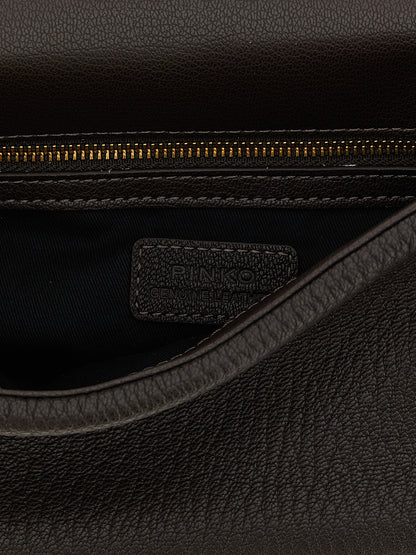Crossbody Handbag by PINKO for women in lamb leather black, brown, gold & signature features a transformative elegance silhouette, showcasing a secure buckle, organized , and versatile crossbody-strap for a transformative elegance look.