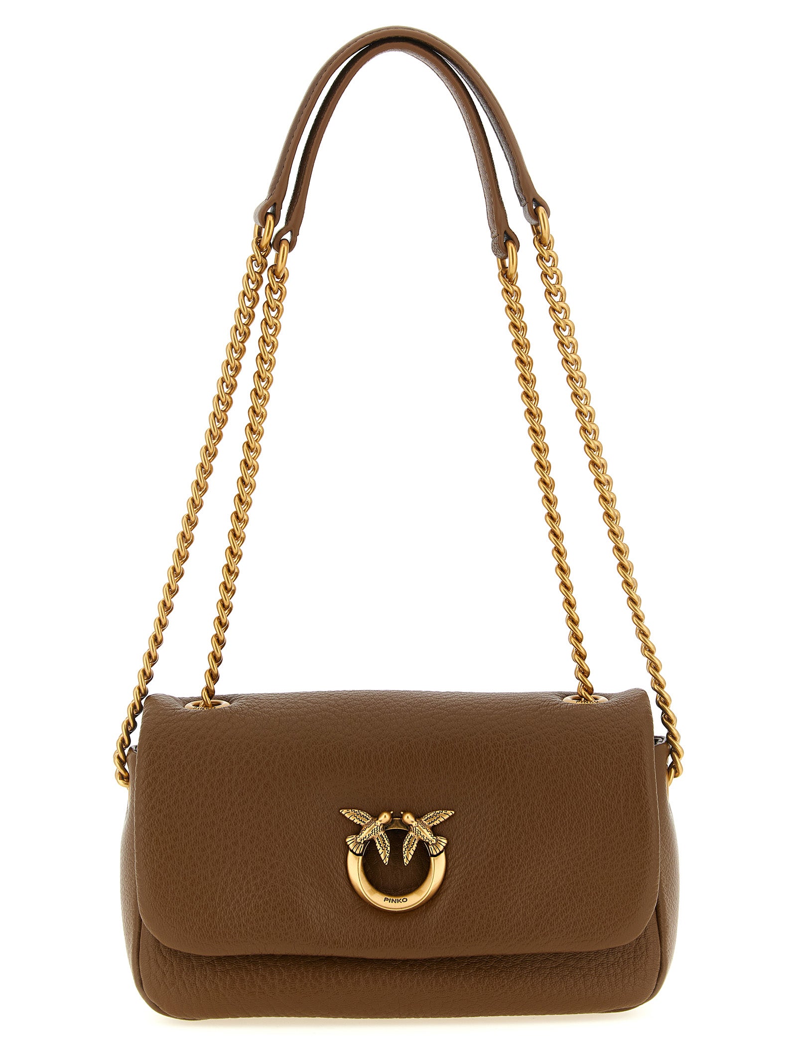 Shoulder Bag by PINKO for women in lamb leather brown & gold features a effortless chic silhouette with a secure zipper & buckle, ample , and versatile shoulder-strap for a effortless chic finish.